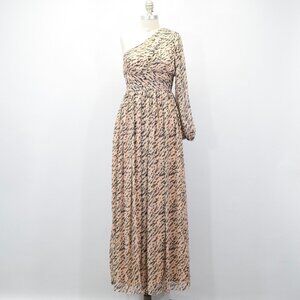 NWT Gianni Bini Leopard Print Draped Chiffon One-Shoulder Maxi Dress